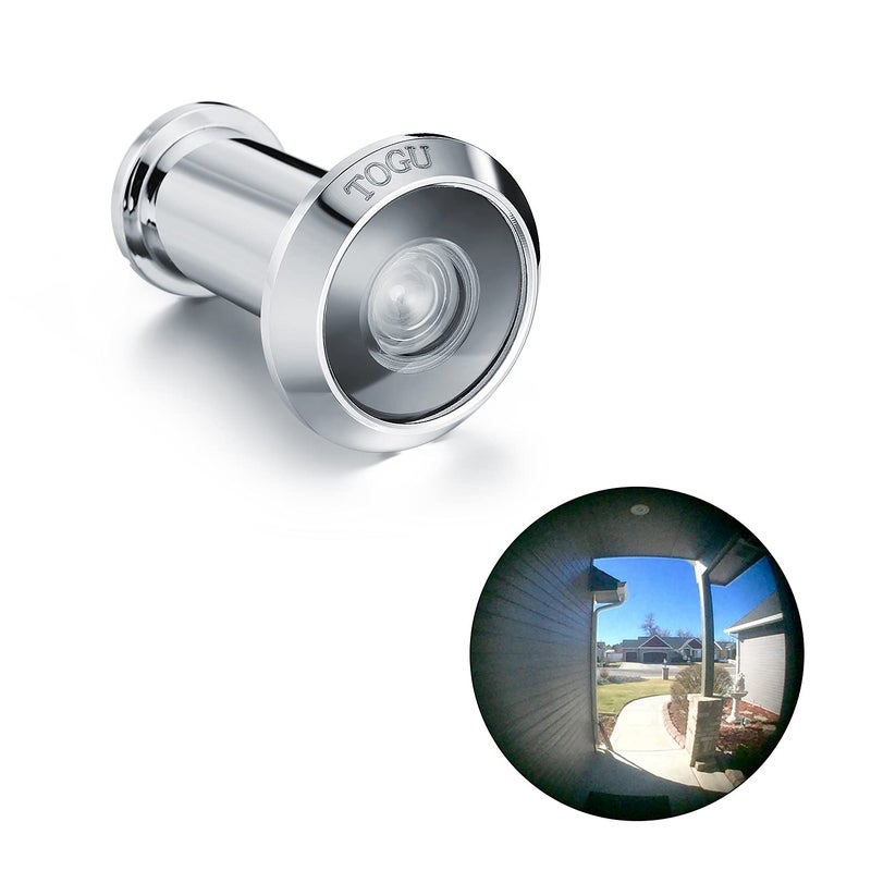 TOGU TG3016NG-CP Solid Brass UL Listed HD Glass Lens 220-degree Door Viewer Peephole for 1-3/8" to 2-1/6" Doors, Polished Chrome Finish - Image 1